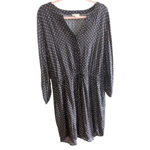 Loft Dark Gray Pink Square Long Sleeve Dress With POCKETS size XL